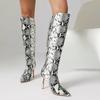 Pointed But Knee Women's Autumn and Winter High Boots Snake Pattern Fine Heel Super High Heel Wrinkled Boots Large Size Long Boots