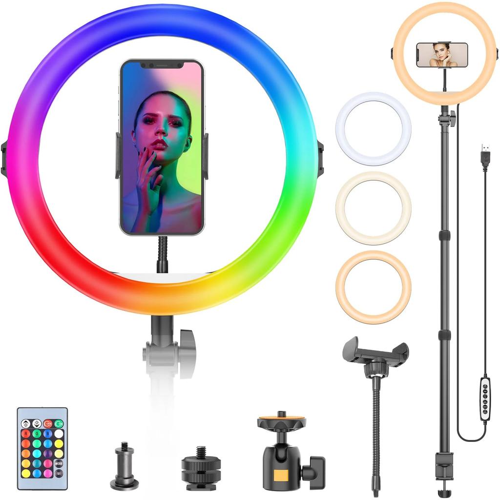 Ulanzi 2435 VIJIM K10 Настольная RGB кольцевая лампа с 3 шаровыми головками, светодиодами высокой яркости, HSI, CCT, FX, режимами, 360-градусной головкой,