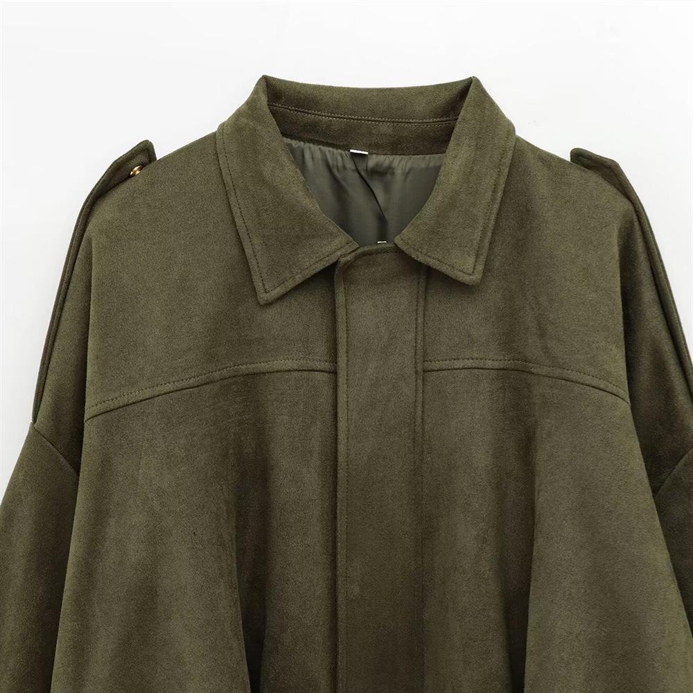 2025 Spring/Summer Women's Suede Loose Turn-Down Collar Jacket