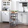 Kitchen Service Cart With Wheels Multi Storage 3 Metal Baskets Drawer + 2 Wood Pine Gray Wine Bottle Holders