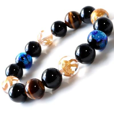 Браслет Four Gods Shining Firefly Glass 12 мм, хрустальный натуральный камень, аксессуар Power Stone [ЗОЛОТОЙ КАМЕНЬ] для мужчин