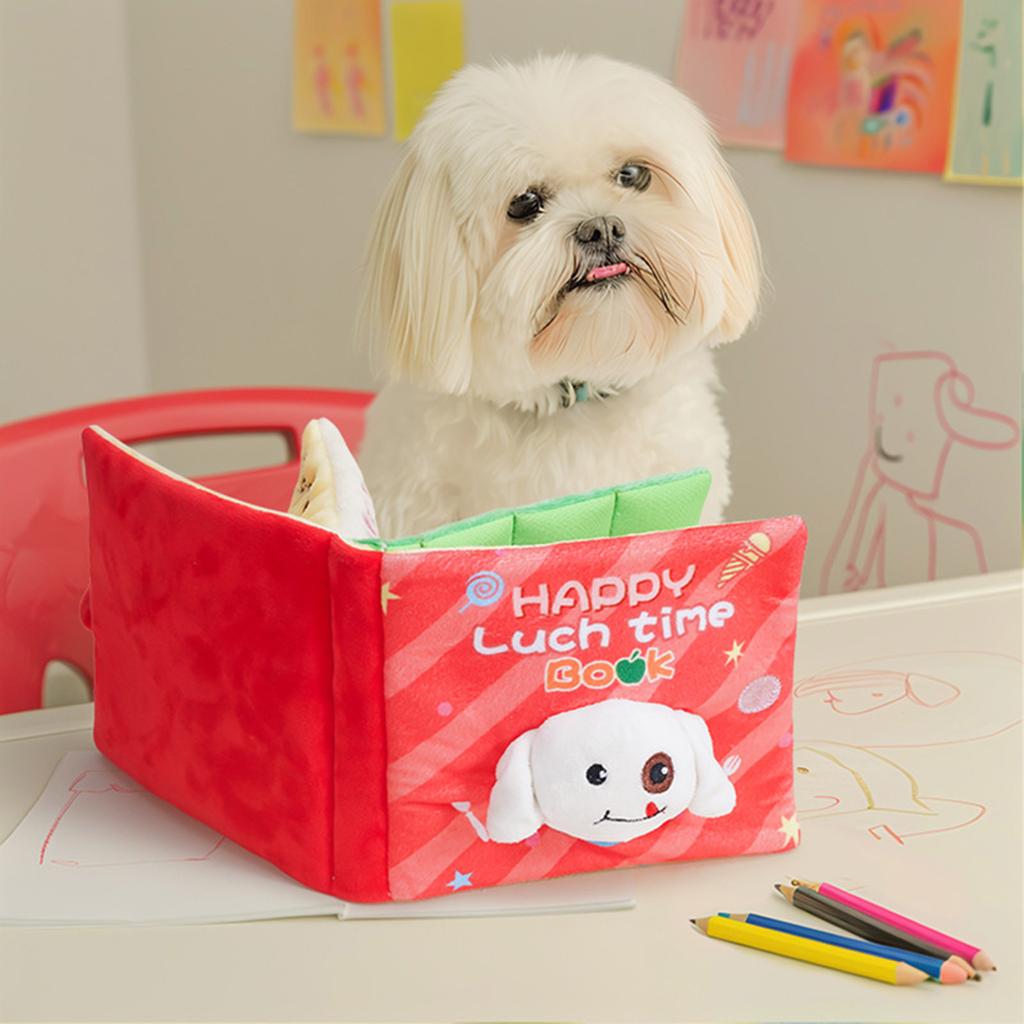 Dog Puzzle Toy for Treats Plush Snuffle Book Teething Gift for Boredom Pet Soft Biteable Squeak Toy for Small Size Breed
