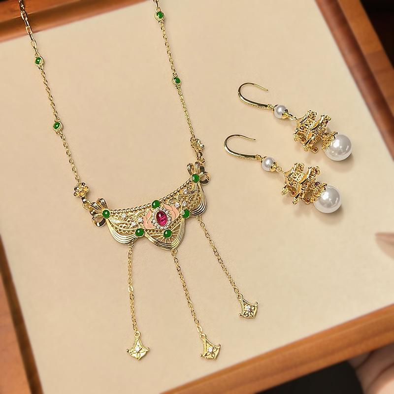 New Necklace Earring Accessories Versatile Ethnic Style Collarbone Chain Retro Pendant Chinese Bead Niche Female