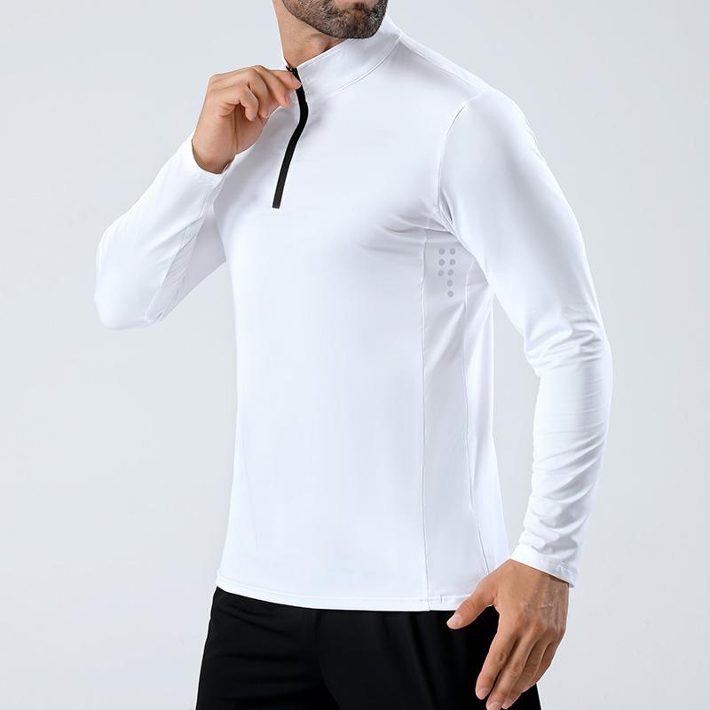 Long Sleeved T-shirt Men's Stand Up Collar Zipper Top New Thin Outdoor Fitness Sports Casual Elastic Slim Fit Base Shirt