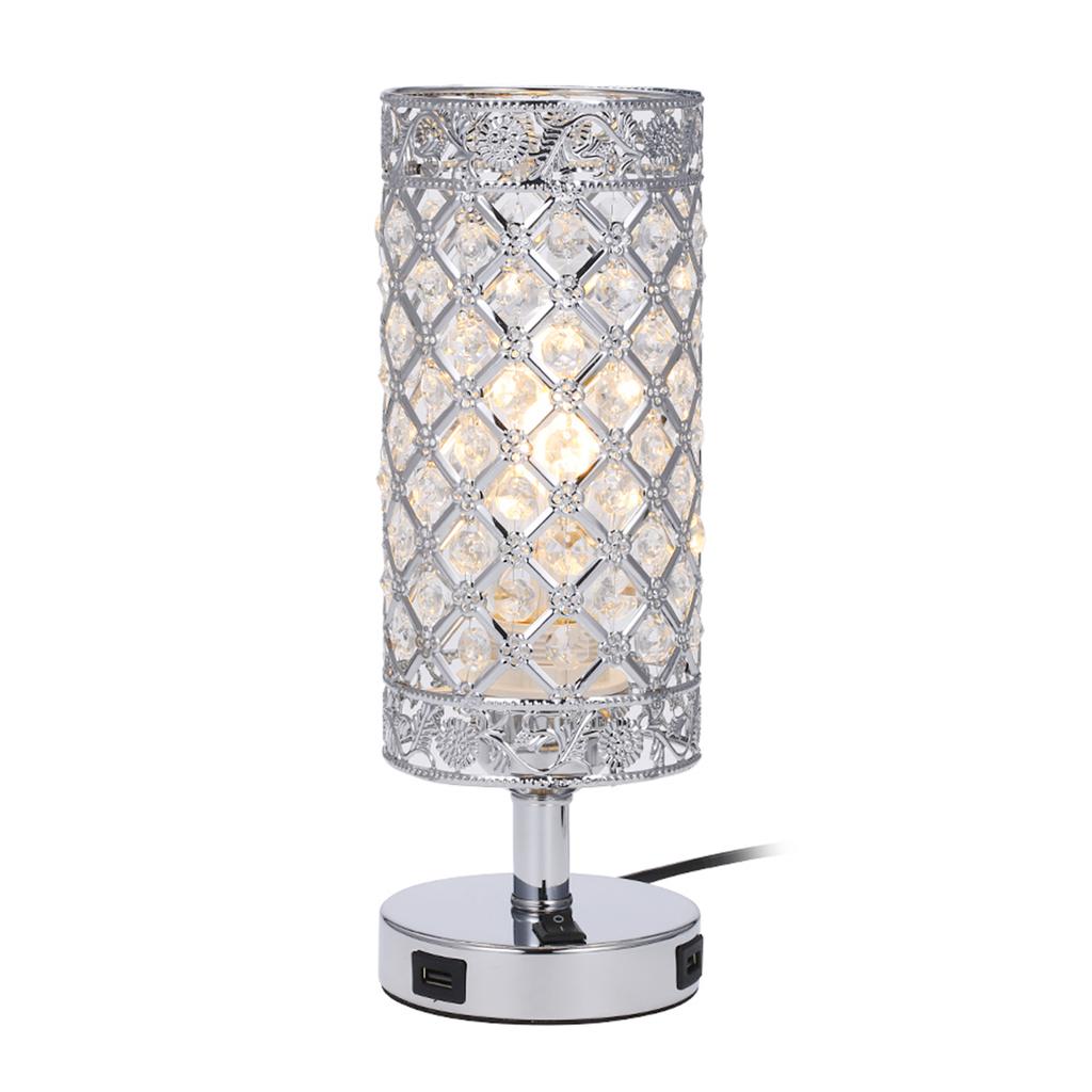Tomshine Crystal Bedside Table Lamp Decorative Desk Light with Dual USB Charging Port Modern