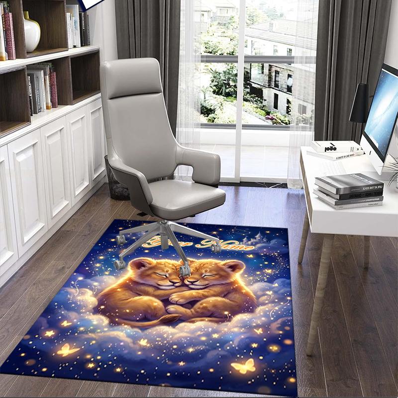 1PC Custom Name Lion Cubs Clouds Theme Floor Mat Ideal for Living Room, Game Rooms, Office, Bedroom,Floor Mat Playful Design
