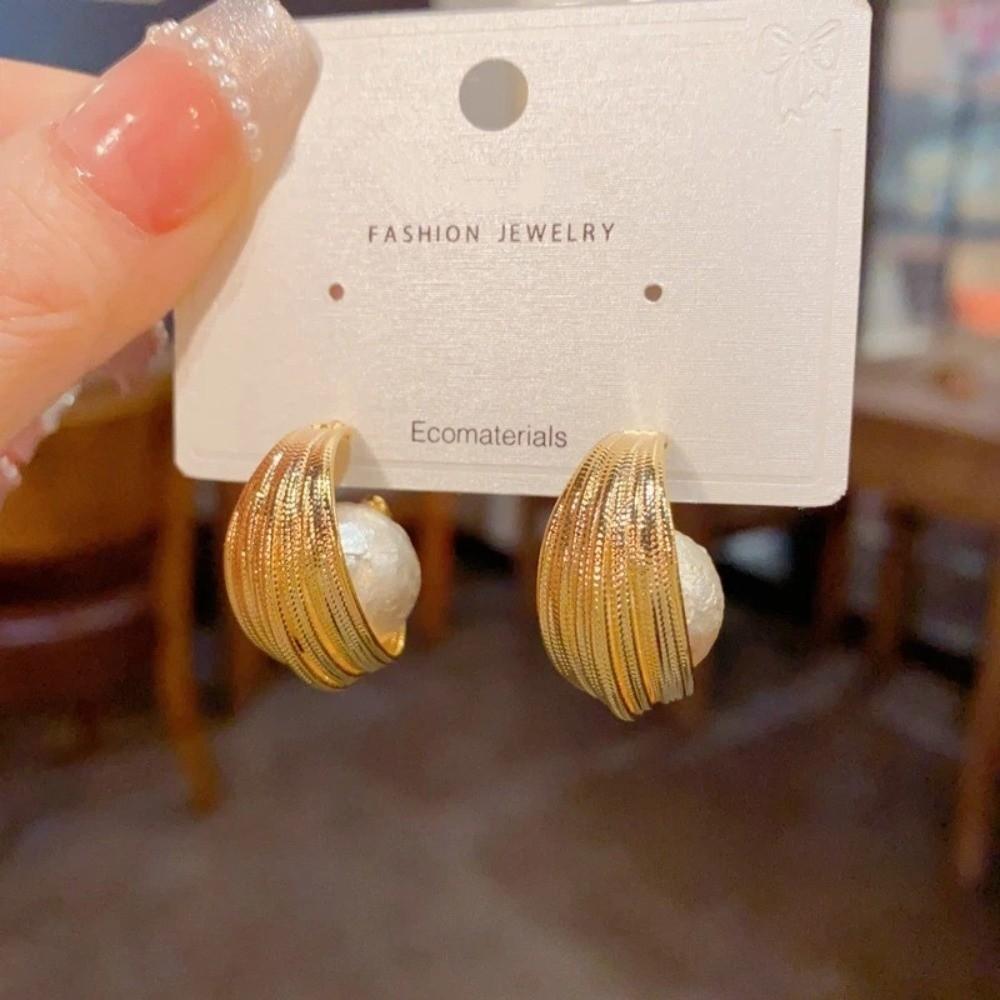 Gold Color Bead Earrings Vintage Geometric Stud Earrings Trendy Huggie Earrings Fashion Jewelry