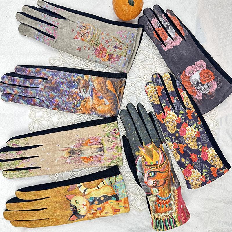 Модные 3D перчатки для масляной живописи женские замшевые флисовые утолщенные термоперчатки для сенсорных экранов