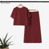 ZANZEA Women Short Sleeve T-Shirts and Skirts Two Piece Sets