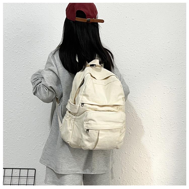 Solid Color Retro Backpack - Large Capacity, Casual Mori Girl Style for College Students and Fashionable Women