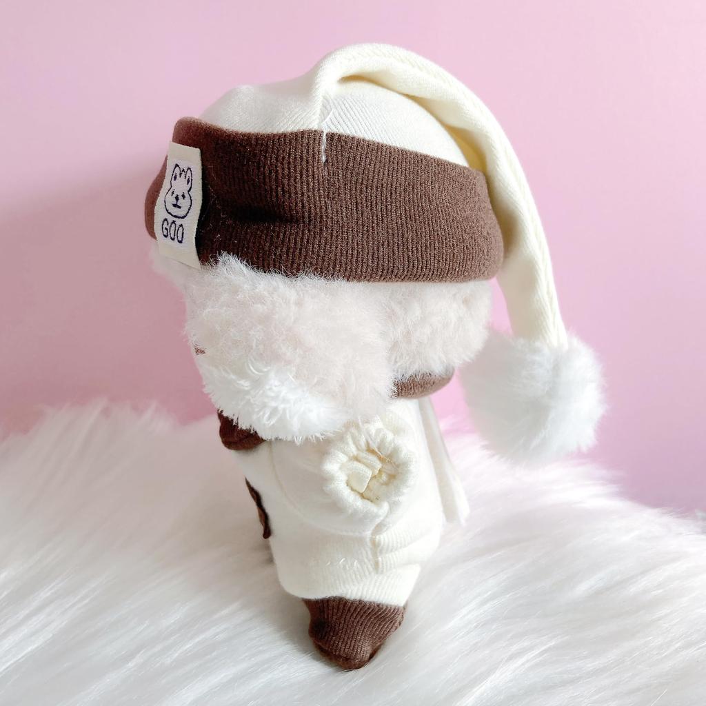 Pajama Set for 10cm Plush Dolls - Brown - Includes Hat, Dress, and Shoes - Plush Outfit, Kigurumi, Accessories, Fandom Activities, Doll, Mascot,