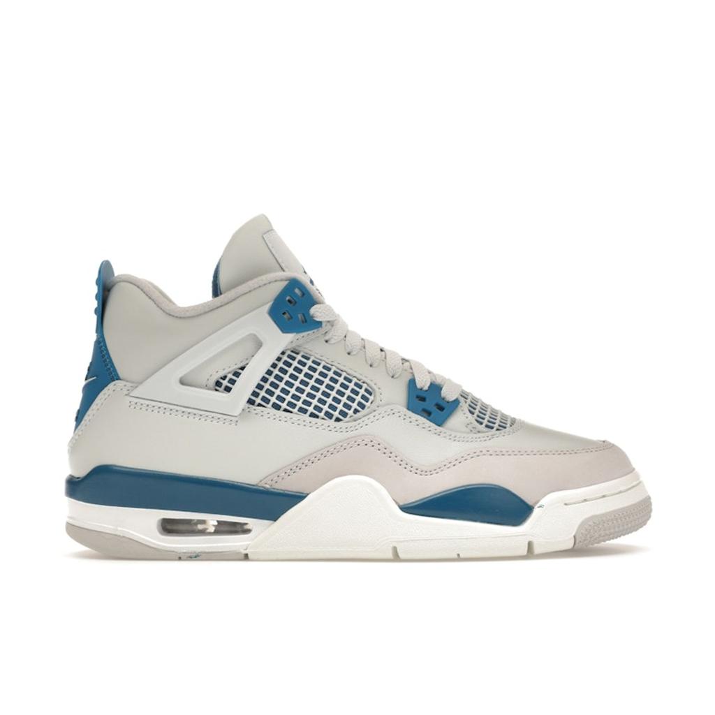 Air Jordan 4 Retro GS Military Blue 2024 Kids Sneakers White Off-White Neutral-Grey HF4281-141