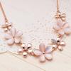 Women Chain Flower Opal Rhinestone Charm Pendant Necklace