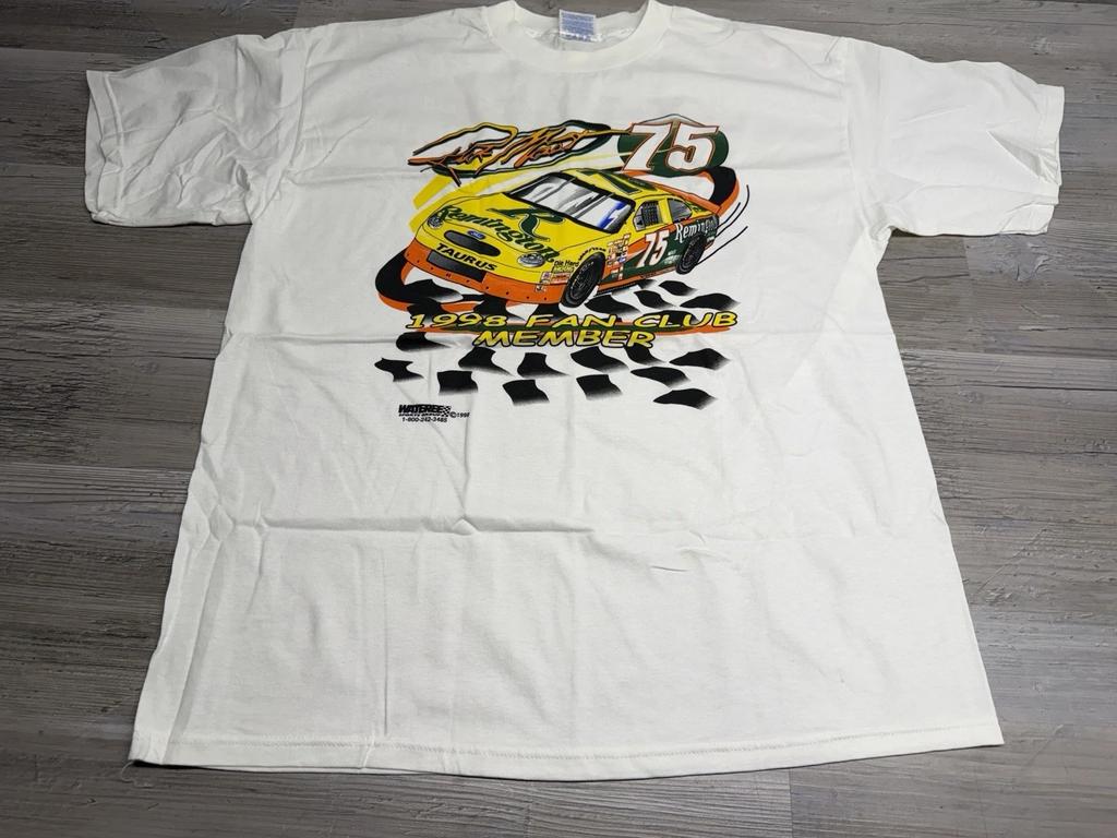 Vintage NASCAR Rick Mast #75 T-Shirt Remington Size XL 90s Y2K Racing White Tee