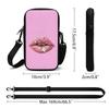 2D-Whimsical Soft Pink Rose Daisy Purple Blossom Lips Illustration Beauty Fashion Fashion Adjustable Removable Strap Crossbody Phone Bag