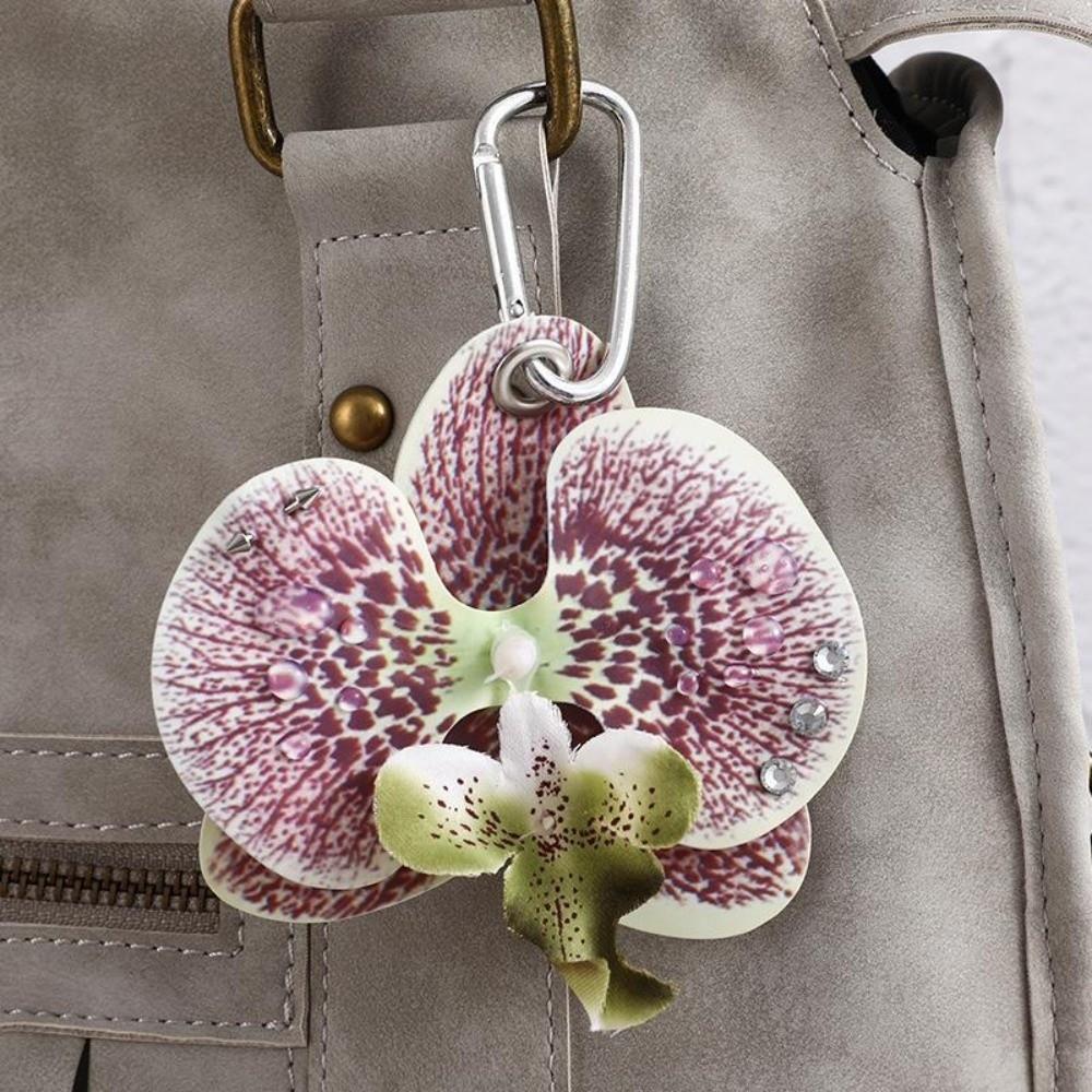 Ornament Orchid Flower Pendant Elegant Flower Bag Accessories Butterfly Orchid Key Ring  Backpack