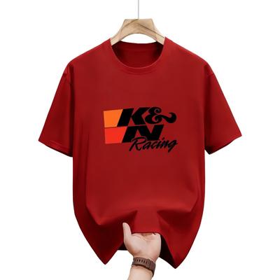 Мужская светло-серая футболка с гоночным принтом и логотипом KN Racing, повседневная уличная одежда, короткий рукав, летний стиль, смесовый полиэстер