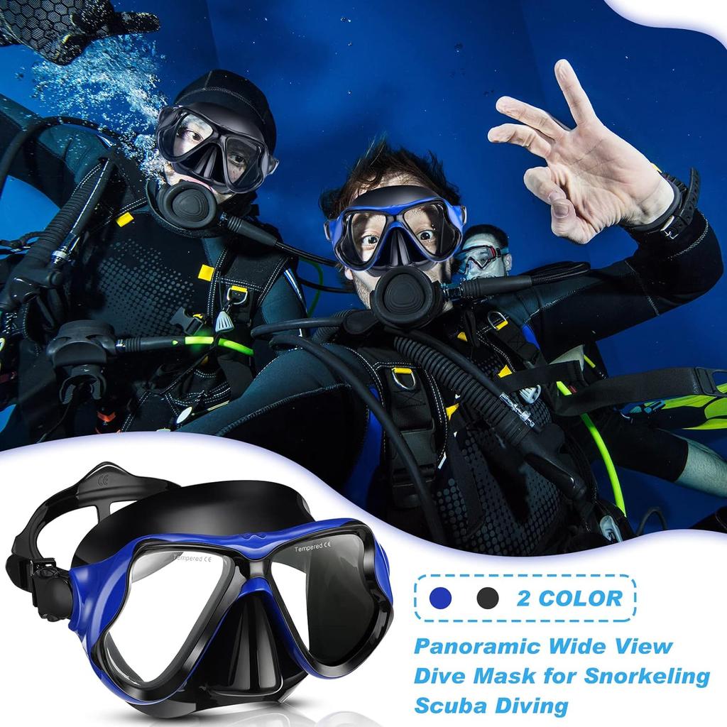 2 Pack Swimming Face Masks For Adult Swimming Snorkeling Goggles With Nose Cover Anti-Fog Clear Vision Tempered Glass For Diving Swimming