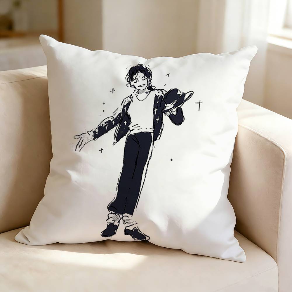MMichael Jackson Cute Chibi Square DoubleSided printed Pillow Case Bedroom Bedside Pillow Sofa Cushion Cover