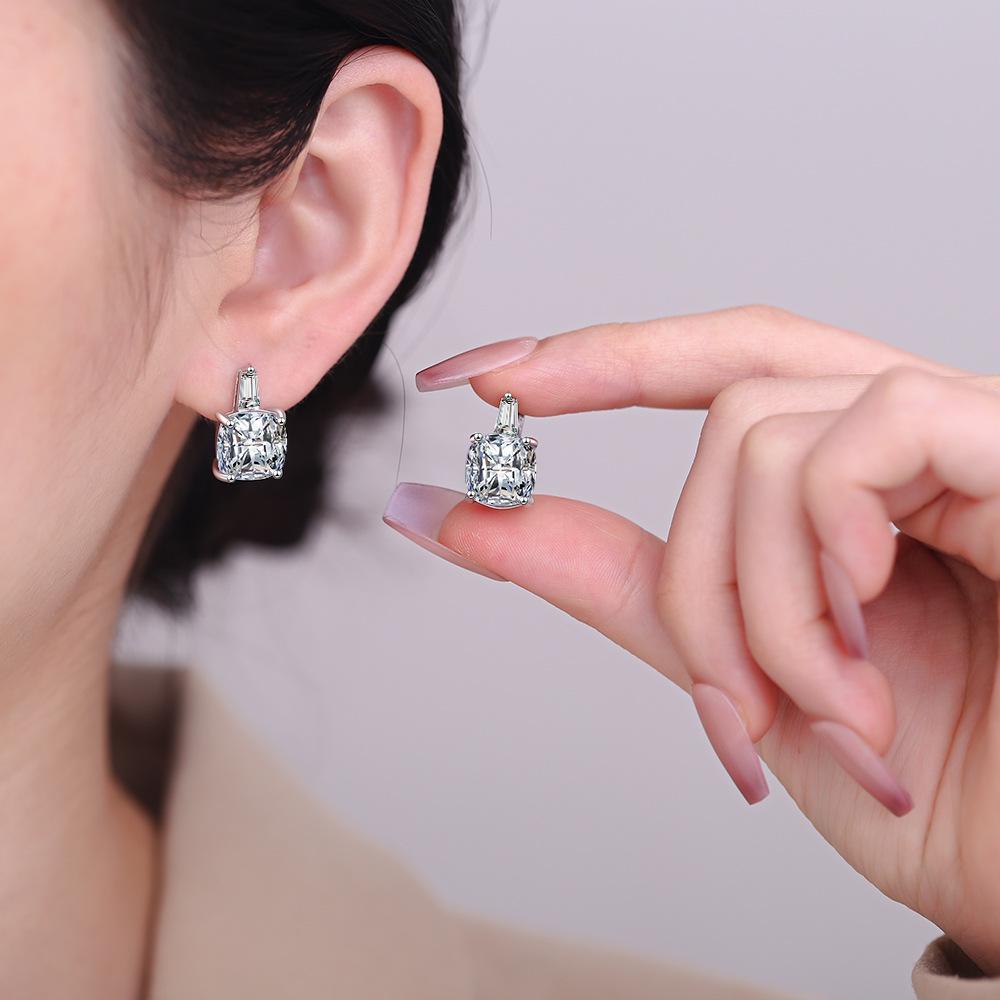 European & American Zircon Diamond Earrings with Large Stone - Trendy Zircon Ear Clips & Studs Jewelry