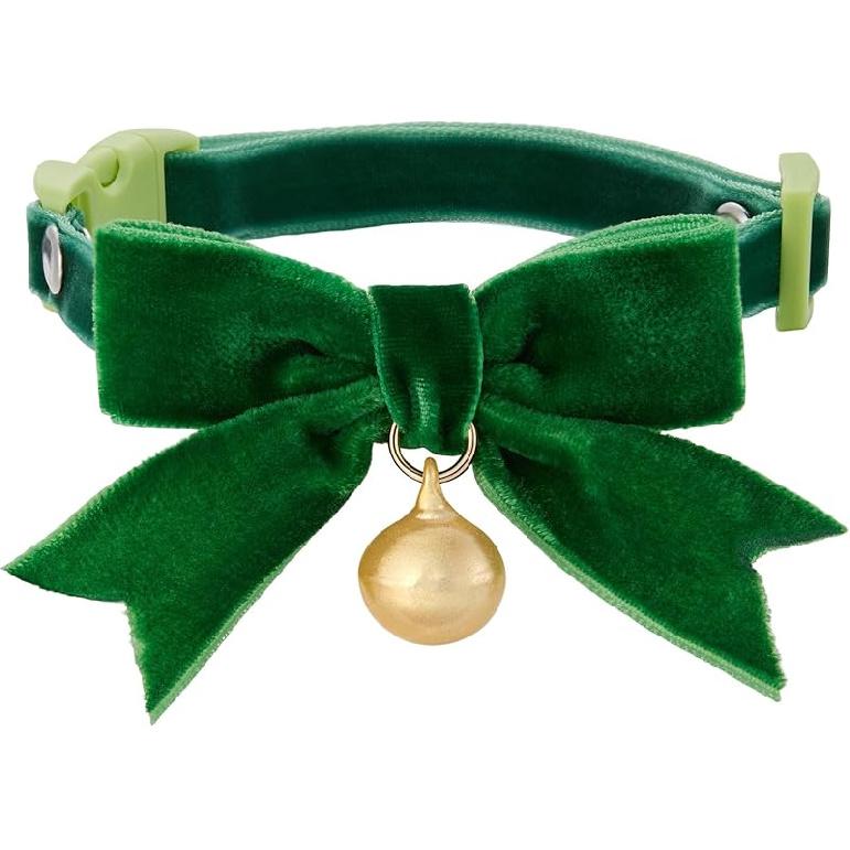 Christmas Pet Collar for Cats Dogs with Cute Bow Tie Bells, Red and Green Festival Collars, Safety Buckle Adjustable Breakaway Cat Bowtietie