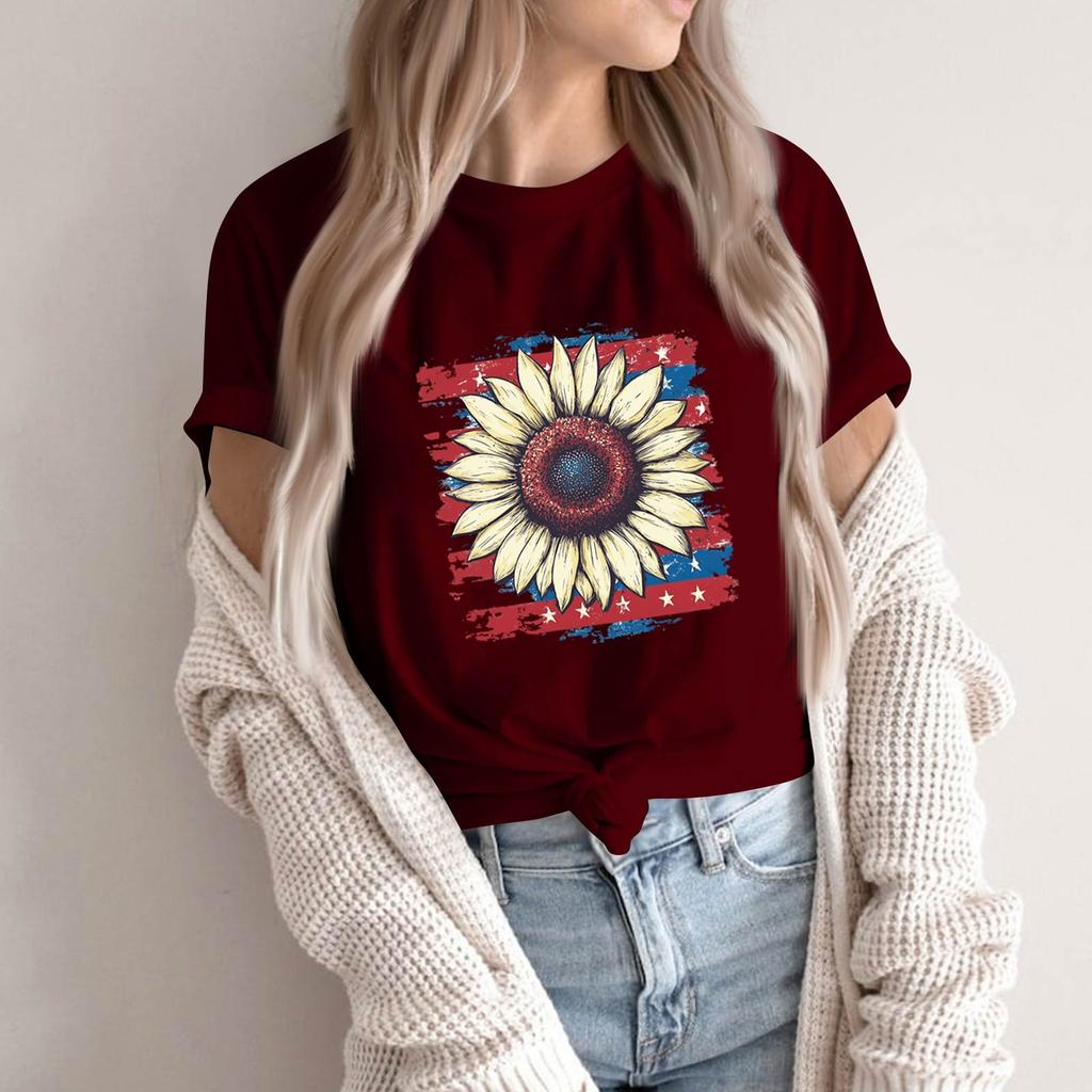 Women's Round Neck Printed Short-sleeved T-shirt Top