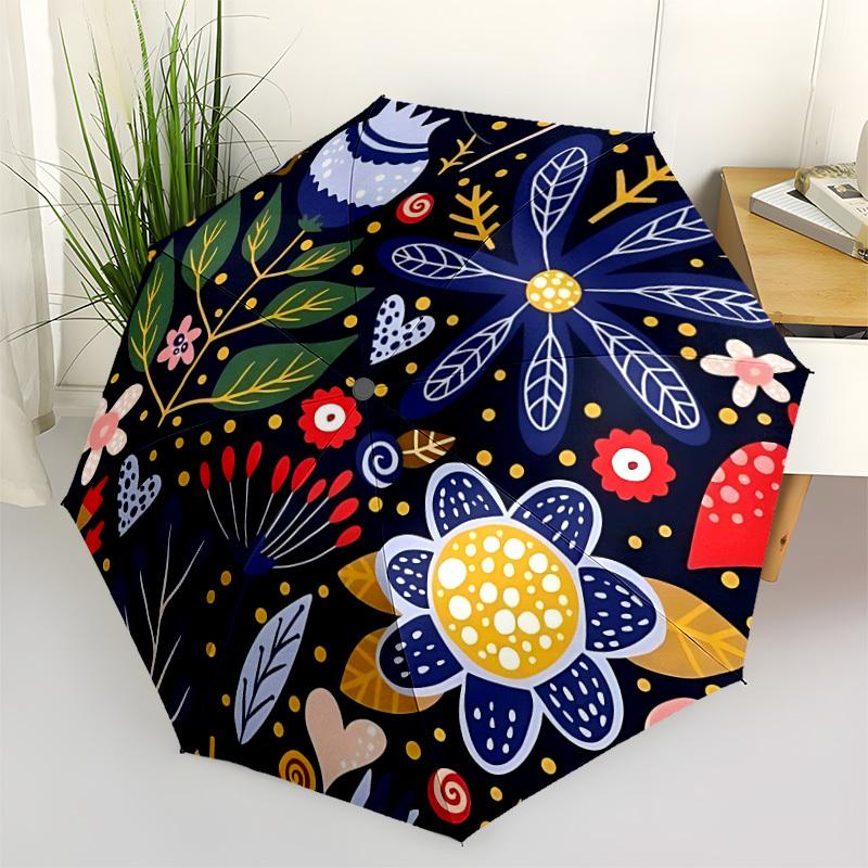 1pc Floral Whimsical Automatic Open/Close Umbrella, Windproof, Folding Compact Umbrella with Lightweight Design for Women/Men073
