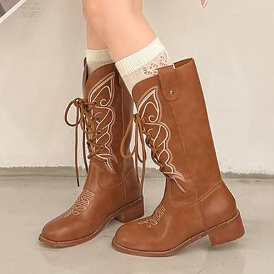 Дизайнерские женские высокие сапоги на среднем каблуке, модная обувь на шнуровке, зимние ботинки челси, новые туфли-лодочки, кожаный тренд, женские сапоги