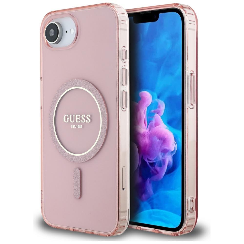 Guess IML Glitter Circle MagSafe Case for iPhone 16e / 17e Pink