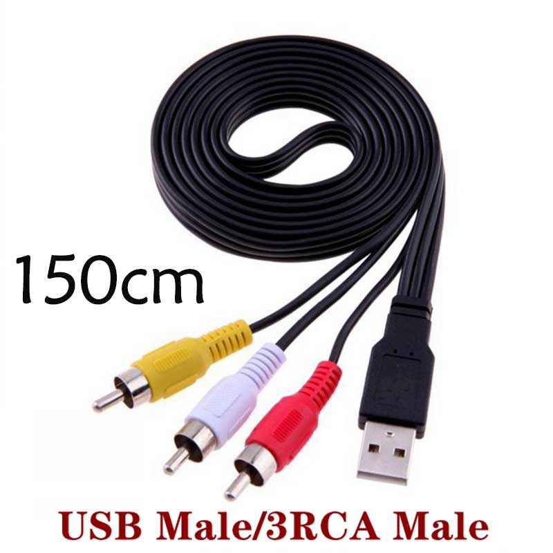 1pcs USB Male Plug To 3 RCA Female Adapter Audio Converter Video AV A/V Cable USB To RCA Cable For HDTV TV Television Wire Cord