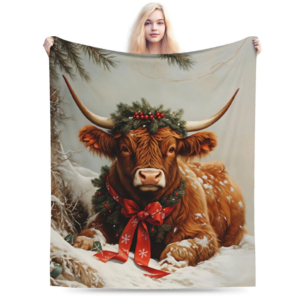 Soft Blankets Kids Adult Decorative Highland Cow Themed Throw Blanket Flannel Bedspread For Couch Bed Funny Sofa Bed Cover