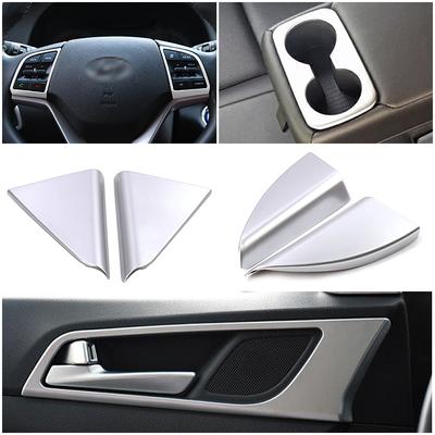 Для Hyundai Tucson 2015-2020 внутренняя ручка двери рулевое колесо кнопка переключения оконная стойка держатель стакана для воды рамка отделка серебристый