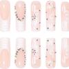 24 шт., кусочки дизайна ногтей, хрустальные цветы, удлиненные, с полным покрытием, простое управление, быстрый маникюр, французский квадратный накладные ногти