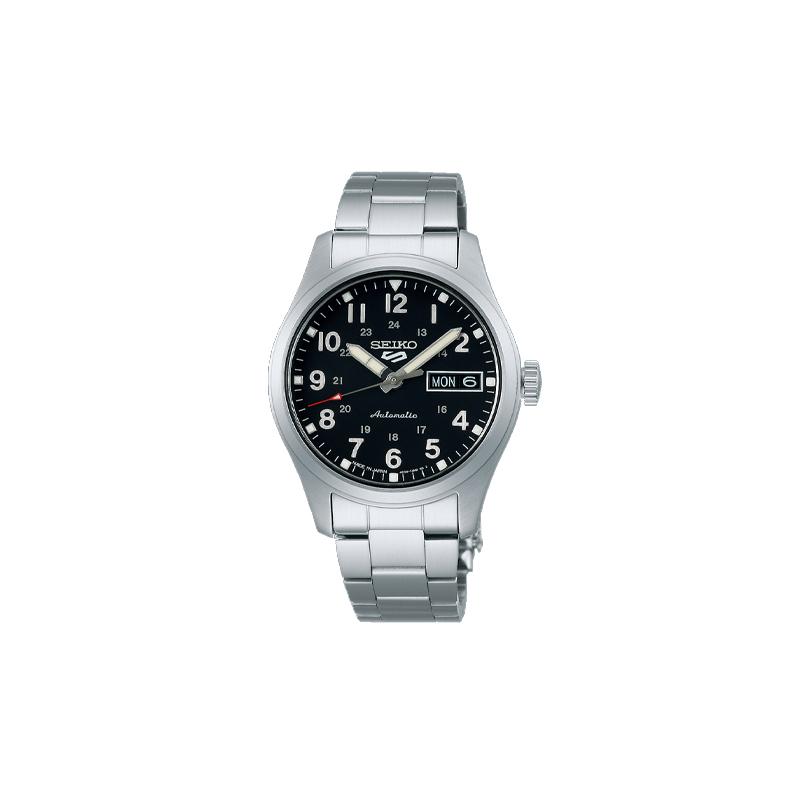 Seiko 100 метров водонепроницаемость Механический механизм Стальной браслет Мужские часы Черный циферблат SBSA197