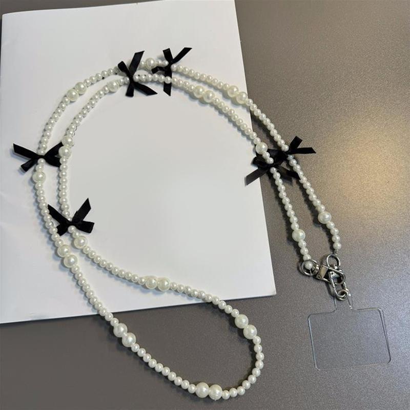 Универсальный анти-потеря телефон шнурок патч прокладка длинный кроссбоди жемчужный бант мобильный телефон цепочка женский длинный шейный и плечевой ремень