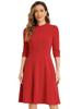 Allegra K Elegant A-Line Sheath Dress with 3/4 Sleeves and Stand Collar, Women's, Red, Size L