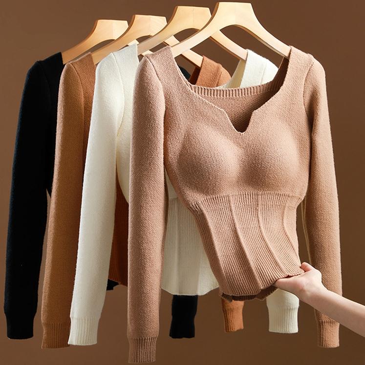Осенне-зимние женские вязаные свитера бархатная майка термобелье с нагрудной подкладкой
