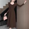 Autumn/Winter A-Line Knitted Dress with Puff Sleeves and Square Neck - Waist-Slimming, Elegant Socialite Style