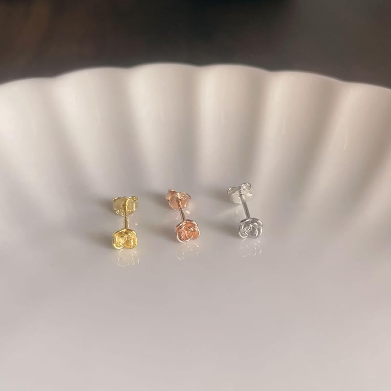 Earrings Silver 925 Silver925 Compatible with Metal Allergies Rose Rose Rose Smaller Small Inconspicuous Delicate Simple Modest Pink Gold (Silver)