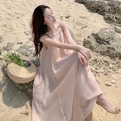 Sanya Seaside Tencel Halter Neck Fairy Летняя узкая длинная юбка