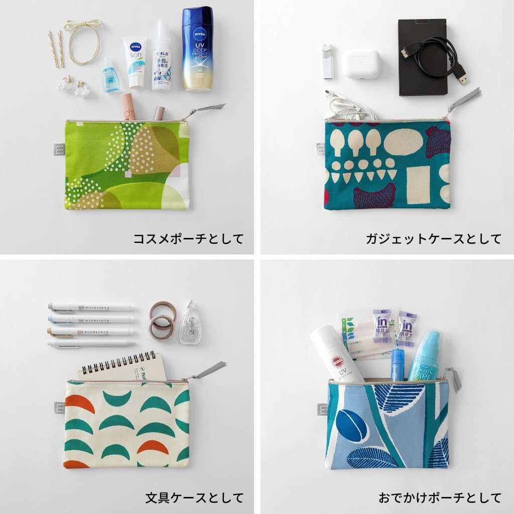 Minimynimo Flat Made In Nordic Green Link Pouch, Japan, Pattern, Small, Fabric, 20cm, (Drop Green)