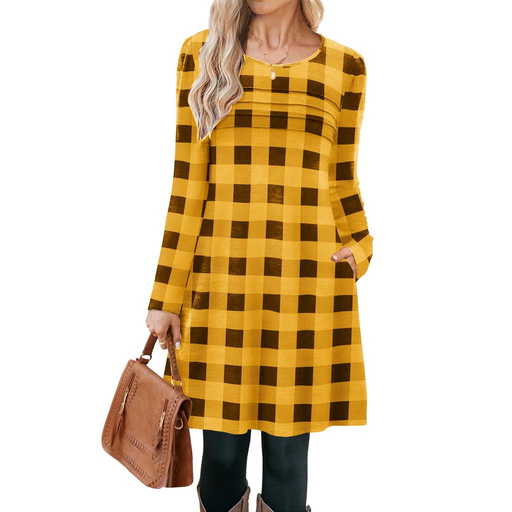 Женские повседневные модные платья с длинным рукавом, с графическим принтом, винтажные, с карманами