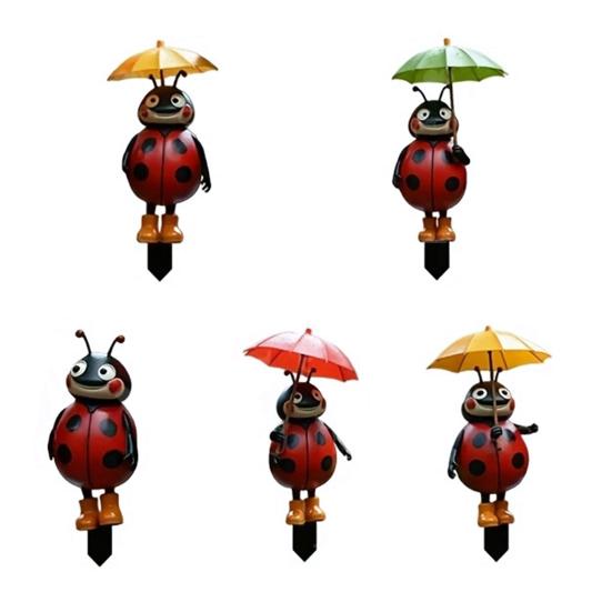 5Pcs/Set Garden Insect Stakes 2D Acrylic Decorative Bee Sign with Stake Planter Insert Ladybug Sign for Potted Plants Patio Yard Balcony