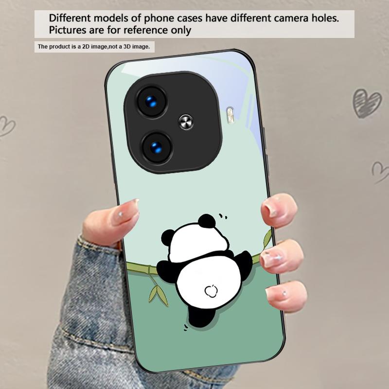 Милый и очаровательный панда Для vivo Y100 Y33s Y03 Y36 Y35 Y52 Y72 Y55 Y16 Y76 Y75 Y72 5G iQOO 12 Z9 Turbo Черный Стеклянный Чехол для Телефона