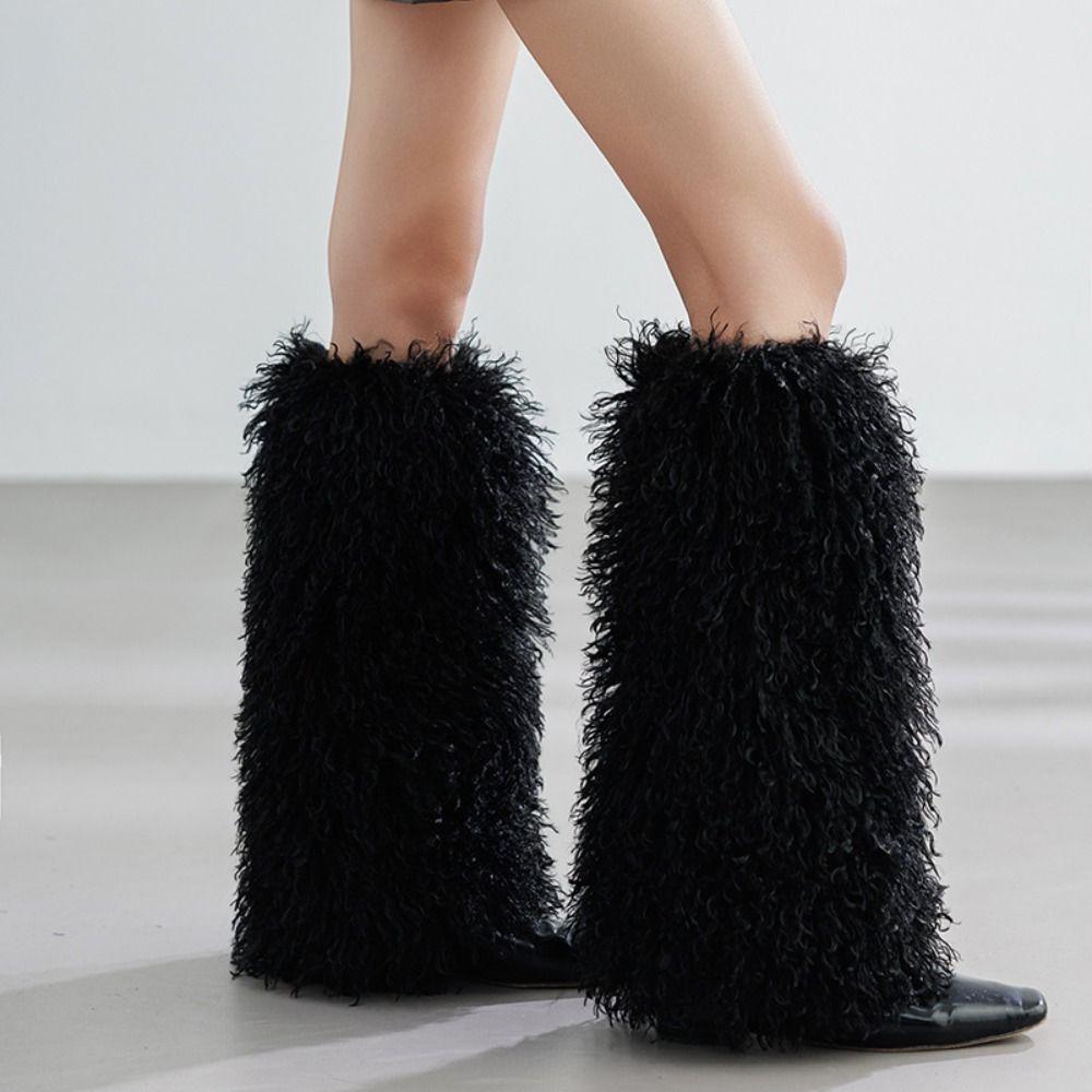 Faux Fur Curly Furry Leg Warmers 40cm Knee High Girls Socks Warm Knee Sleeve Spicy Girls