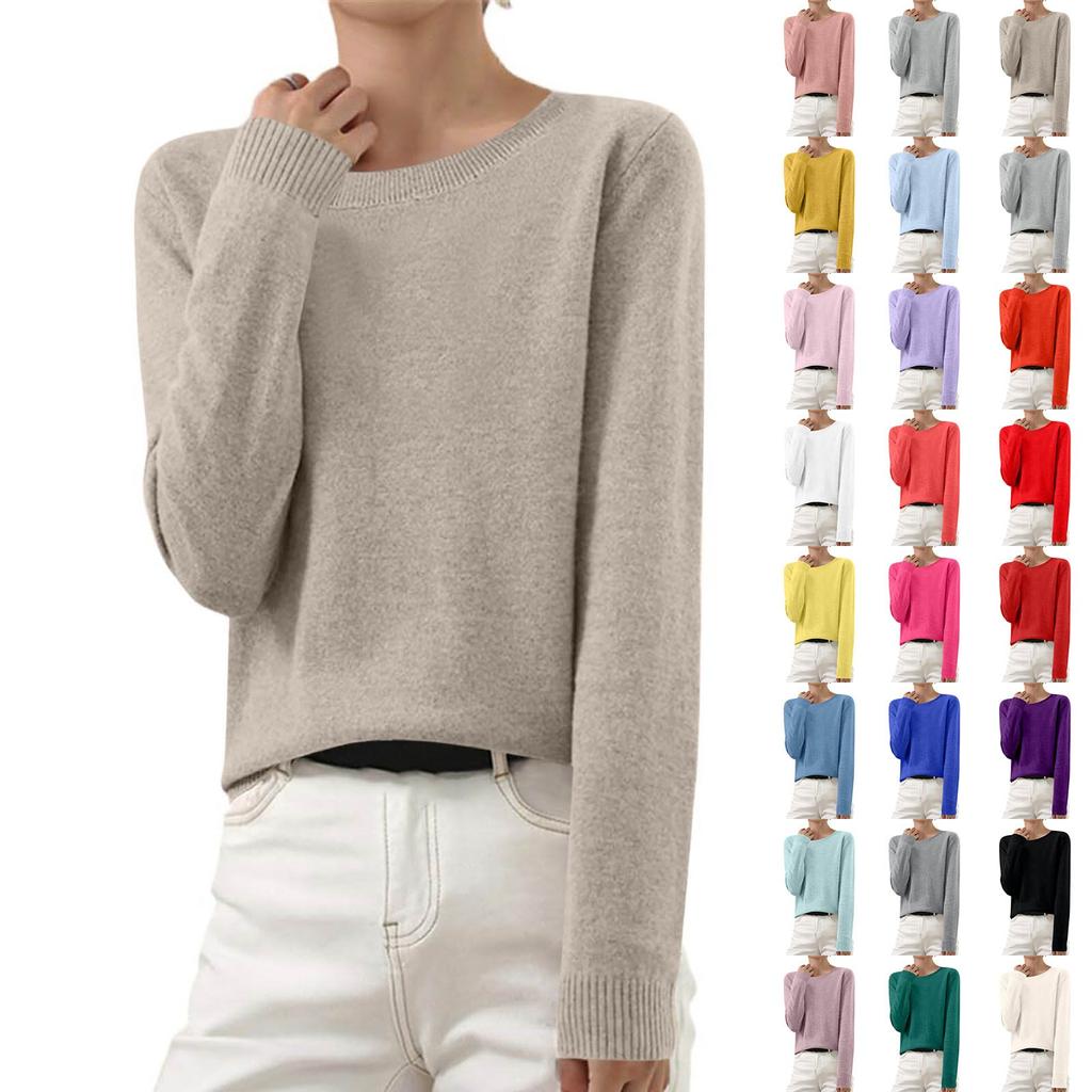 Women's Autumn And Winter Fashion Long-sleeved Basic Crew-neck Loose Pullover Sweater Top