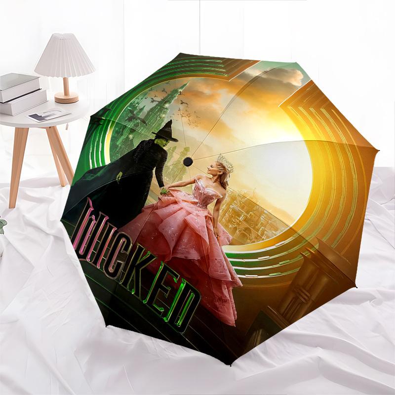 1pc WickedMusical Themed Design Umbrella 8 Rib Frame, One-touch Automatic Opening 3 Fold Umbrella, Fashion Gift-p0803050