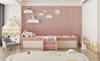 Upholstered Bed Sofa Bed, 90*190cm, Multifunctional Bed, with Steps and Guardrails, Skin-Friendly Velvet Fabric, without Mattress, Pink+Cream White