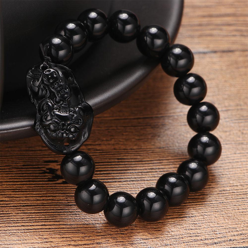 Feng Shui Pixiu Women Attract Wealth Wristband Bracelets Obsidian Stone Beads Good Luck Bangle