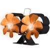 Dual Head 6 Blade Heat Powered Stove Fan with Carrying Handle and Overheating Protection Portable